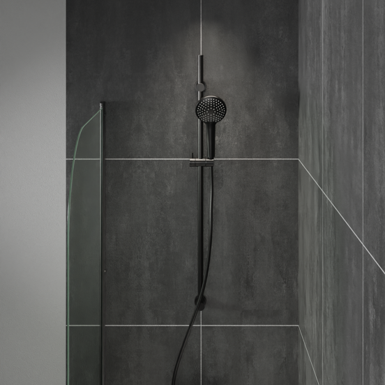 Blaufoss Round barre de douche 100 cm avec douchette 12 cm 3 fonctions noir mat