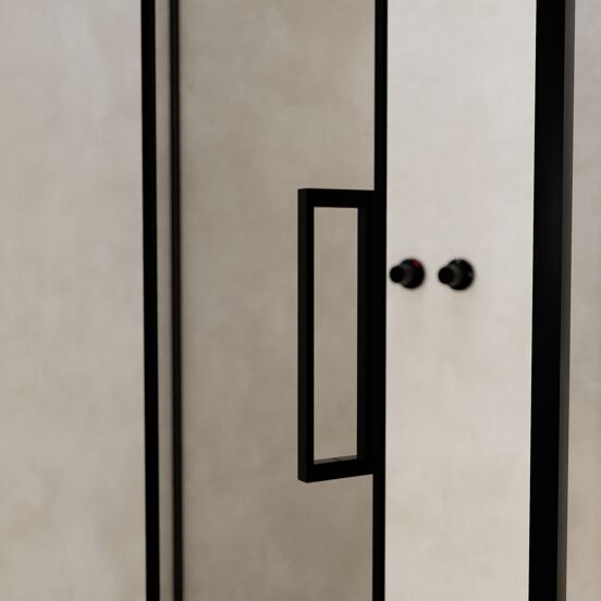 Balmani Senses Design douchehoek met linkse draaideur en vaste zijwand, 120 x 90 cm, Helder glas, Zwarte profielen, met coating
