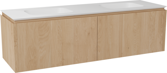 Balmani Eclips hängendes Möbelstück Set: 180 x 55 cm, Eiche Natur, mit Eclips Doppelwaschtisch Solid Surface Weiβ matt