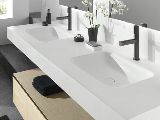 Balmani Arcato Doppelwaschtisch, Solid Surface matt, 180 x 55 cm, Ablaufventil nicht inklusive
