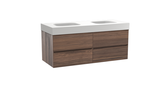 Balmani Mitra meuble salle de bains suspendu 135 x 55 cm noyer avec Arcato double vasque en solid surface blanc mat