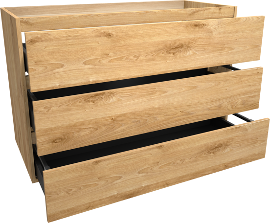 Balmani Lucida stehender Waschbeckenunterschrank: 120 x 55 cm, Eiche rustikal, 3 Schubladen