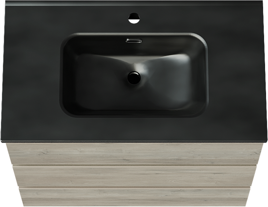 Linie Lado meuble salle de bains à poser 80 x 46 cm chêne gris avec Baro plan simple en porcelaine noir mat