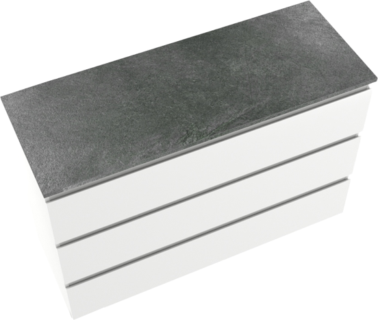 Linie Lado staand badkamermeubel 120 x 46 cm glanzend wit met Lado enkel of dubbel tablet in melamine leisteen grijs