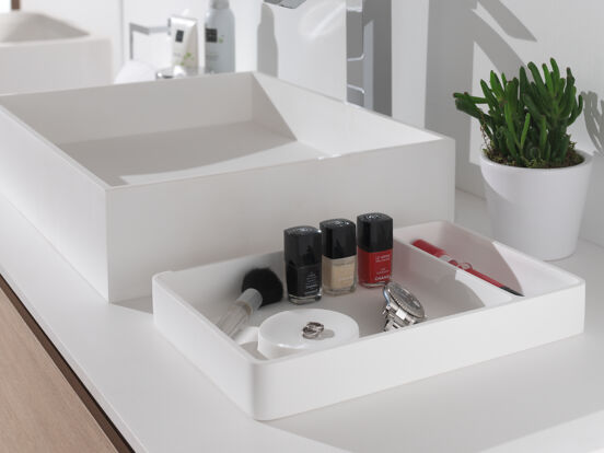Balmani Spazio plateau à cosmétiques blanc Solid Surface 32 x 22 cm