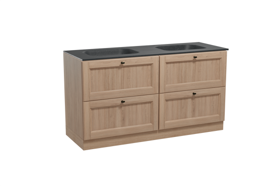 Balmani Lemon meuble salle de bains à poser 150 x 55 cm chêne vieilli avec Tablo Arcato double vasque en granit noir