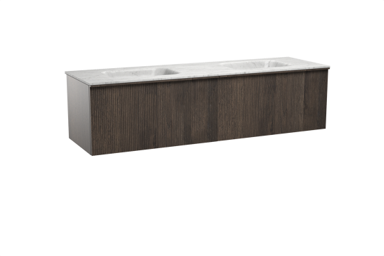 Balmani Forma meuble salle de bains suspendu 180 x 55 cm chêne fumé avec Tablo Arcato double vasque en marbre carrara, Nervure droite symétrique verticale