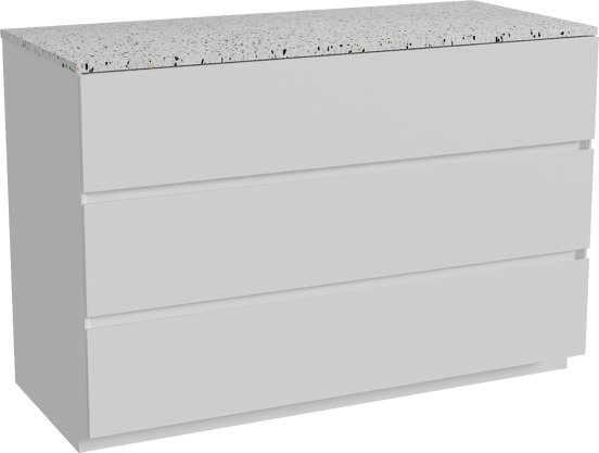 Storke Edge staand badmeubel 120 x 52 cm mat wit met Tavola enkel of dubbel wastafelblad in mat wit/zwart terrazzo