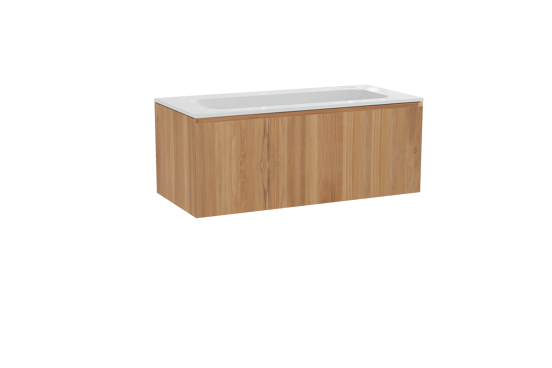 Balmani Idra hängendes Möbelstück Set: 120 x 55 cm, Teak, mit Tablo Strada Einzelwaschtisch, Marmorkomposit Weiß glänzend