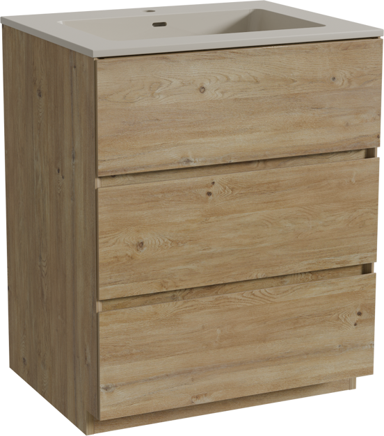 Storke Edge freistehendes Möbelstück Set: 65 x 52 cm, Rohe Eiche, mit Diva Einzelwaschtisch, Top Solid Seidengrau
