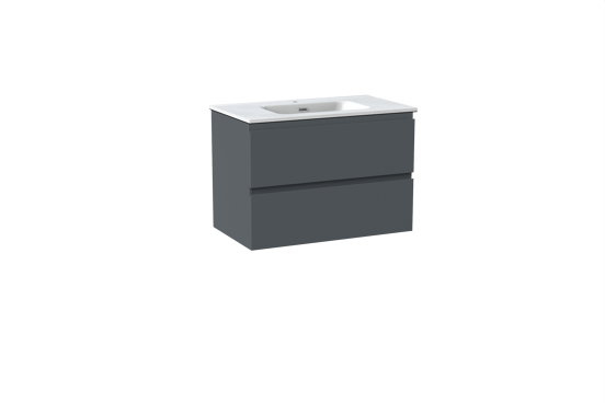 Linie Lado meuble salle de bains suspendu 80 x 46 cm bleu anthracite avec Baro plan simple en porcelaine blanc brillant