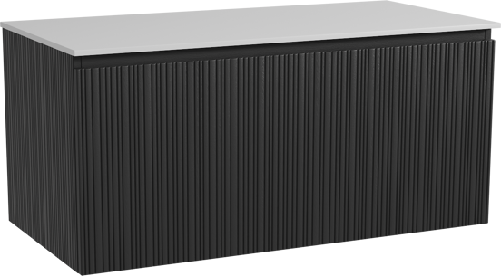 Storke Ribs hängendes Möbelstück Set: 105 x 52 cm, Schwarze Eiche, mit Tavola Einzel Waschtischplatte, Solid Surface, Weiß matt, Vertikale asymmetrische gerade Rippe
