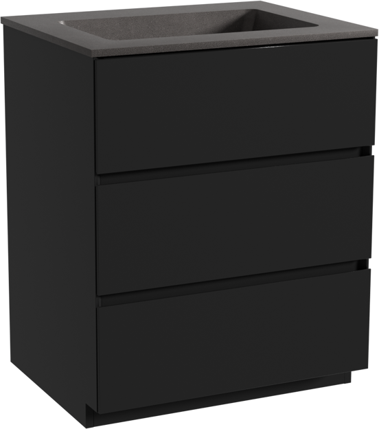 Storke Edge freistehendes Möbelstück Set: 65 x 52 cm, Schwarz matt, mit Scuro Einzelwaschtisch, Quarz Schwarz matt