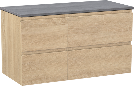 Linie Lado zwevend badmeubel 100 x 46 cm wit eiken met Lado enkel of dubbel wastafelblad in melamine beton donkergrijs
