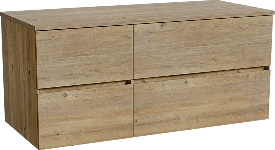 Storke Edge zwevend badmeubel 120 x 52 cm ruw eiken met Panton enkel of dubbel wastafelblad in melamine ruw eiken