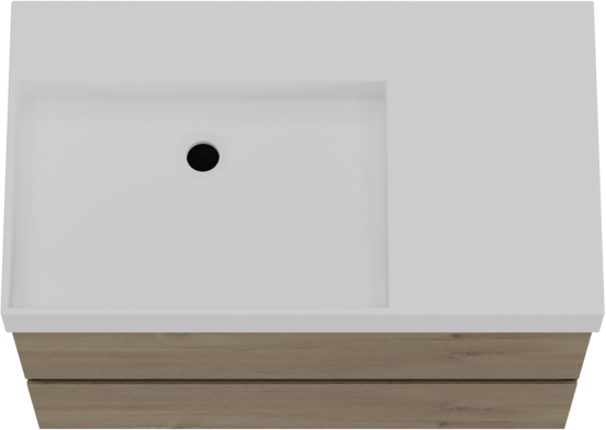 Storke Edge meuble salle de bains suspendu 80 x 46 cm chêne brut avec Jura vasque asymétrique gauche en solid surface blanc mat
