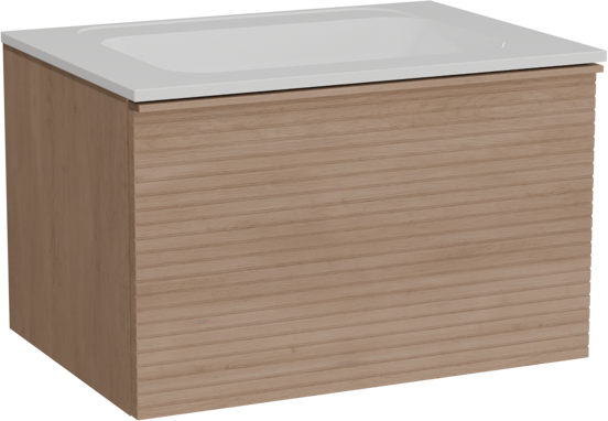 Balmani Forma meuble salle de bains suspendu 75 x 55 cm chêne naturel avec Tablo Strada plan simple en marbre composite blanc brillant, Nervure droite symétrique horizontale