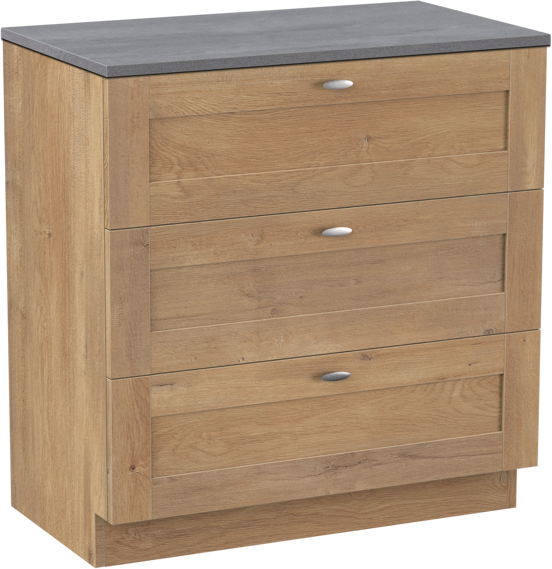 Linie Classo staand badmeubel 80 x 46 cm naturel eiken met Lado enkel wastafelblad in melamine beton donkergrijs