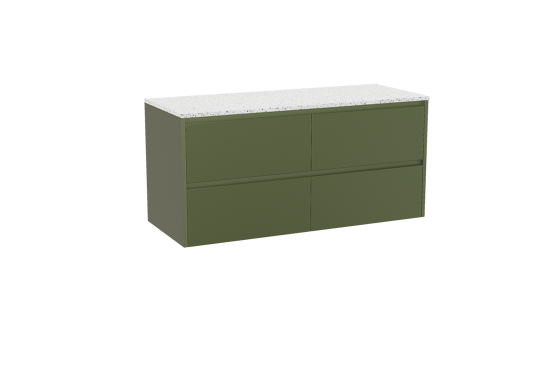 Storke Seda hängendes Möbelstück Set: 130 x 52 cm, OlivgrÃ¼n, mit Tavola Einzel- oder Doppel Waschtischplatte, Terrazzo in Weiß/Schwarz matt