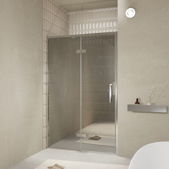 Balmani Senses Design douche draaideur links 140 cm x 210 cm Reflex spiegelglas, Chroom profielen, met coating