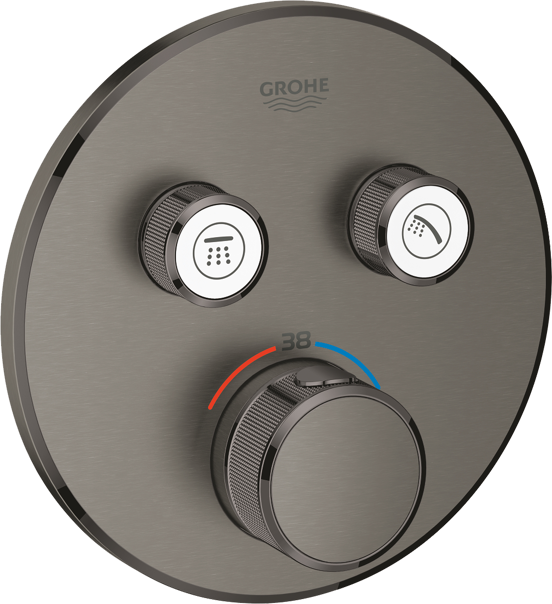 Grohe Grohtherm SmartControl Round Thermostat-Duscharmatur: Unterputz, für 2 Verbraucher, Brushed Hard Graphite