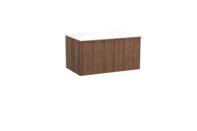 Balmani Forma meuble salle de bains suspendu 90 x 55 cm noyer américain avec Stretto tablette simple en solid surface blanc mat, Nervure circulaire asymétrique verticale