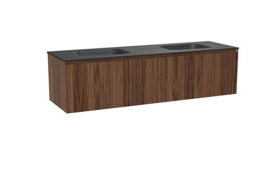 Balmani Idra hängendes Möbelstück Set: 180 x 55 cm, Nussbaum, mit Tablo Arcato Doppelwaschtisch, Schwarzes Granit