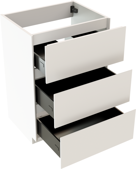 Storke Edge stehender Waschbeckenunterschrank: 60 x 46 cm, Weiß matt, 3 Schubladen