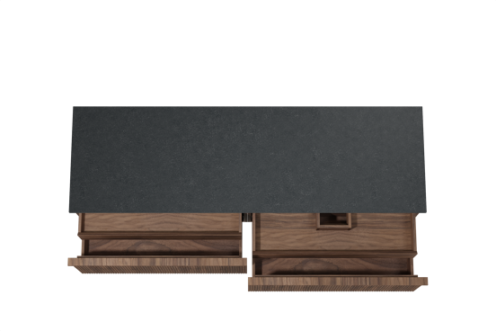 Balmani Forma hängendes Möbelstück Set: 180 x 55 cm, Amerikanischer Nussbaum, mit Stretto Einzel- oder Doppel Waschtischplatte, Granit, Schwarzes Granit, Vertikale symmetrische gerade Rippe