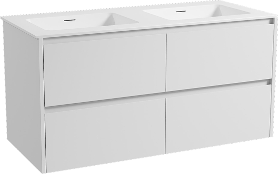 Storke Seda meuble salle de bains suspendu 120 x 52 cm blanc mat avec Mata double vasque en solid surface blanc mat