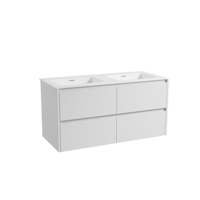 Storke Seda zwevend badkamermeubel 120 x 52 cm mat wit met Mata dubbele wastafel in solid surface mat wit