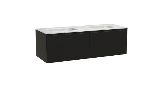 Balmani Idra meuble salle de bains suspendu 150 x 55 cm noir mat avec Tablo Arcato double vasque en marbre carrara