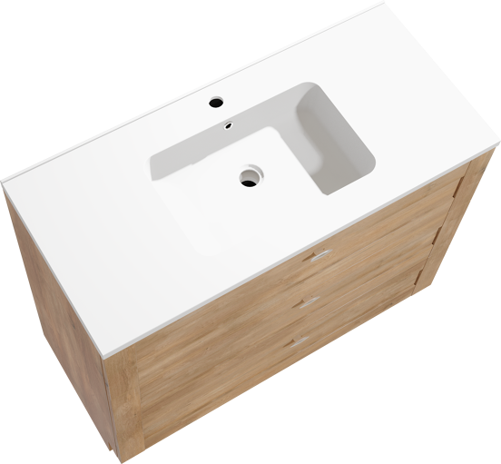 Linie Classo meuble salle de bains à poser 100 x 46 cm chêne naturel avec Vano plan simple en marbre composite blanc mat