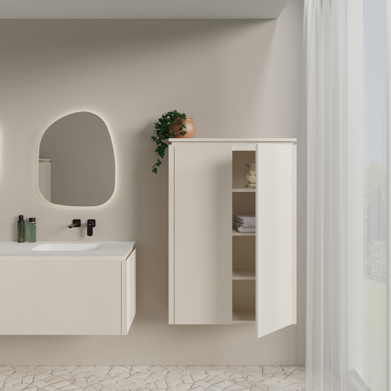Balmani Eclips zwevende kolomkast Sandbeige 90 x 32 x 130 cm vert. sym. groef