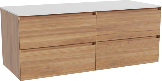Balmani Mitra meuble salle de bains suspendu 135 x 55 cm teck avec Stretto tablette simple ou double en solid surface blanc mat