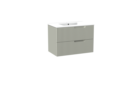 Linie Ribbo meuble salle de bains suspendu 80 x 46 cm greige avec Vano plan simple en marbre composite blanc brillant, Nervure circulaire symétrique verticale