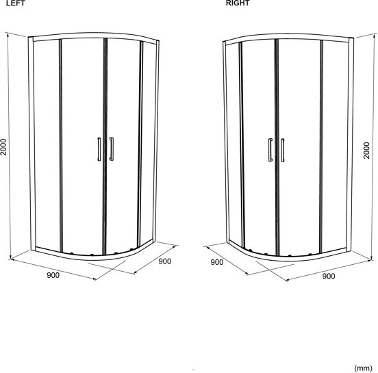Luca Varess Talan kwartronde douchecabine met schuifdeuren 90 x 90 cm helder glas met mat gestreepte strook glanzend wit profiel