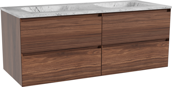 Balmani Mitra meuble salle de bains suspendu 135 x 55 cm noyer avec Tablo Arcato double vasque en marbre carrara