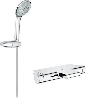 Grohe Grohtherm 2000 Thermostat-Badewannenarmatur: Chrom glänzend, inkl. Handbrauseset