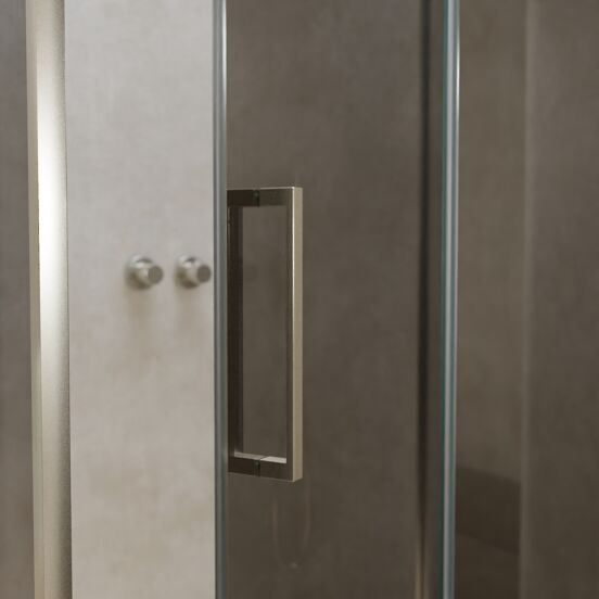 Balmani Senses Design douche en coin avec porte pivotante à droite et paroi latérale fixe, 120 x 80 cm, Miroir Reflex, Profil Brushed CoolMetal