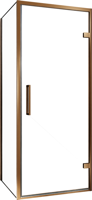 Balmani Senses Design douche d'angle avec porte pivotante à droite et paroi latérale fixe, 90 x 70 cm, Verre transparent, Profil Brushed Rosegold