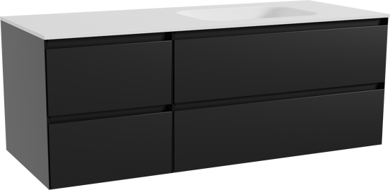 Balmani Mitra meuble salle de bains suspendu 135 x 55 cm noir mat avec Tablo Arcato vasque asymétrique droite en solid surface blanc mat