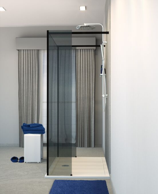 Balmani Modular inloopdouche met vrijstaande wand en vast paneel 140 x 200 cm rookglas mat zwart profiel