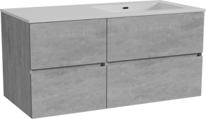 Storke Edge zwevend badkamermeubel 110 x 52 cm beton donkergrijs met Diva asymmetrisch rechtse wastafel in composietmarmer glanzend wit