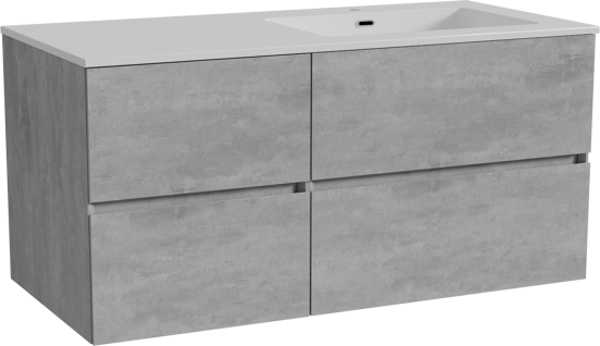 Storke Edge meuble salle de bains suspendu 110 x 52 cm béton gris foncé avec Diva plan vasque asymétrique à droite en marbre composite blanc brillant