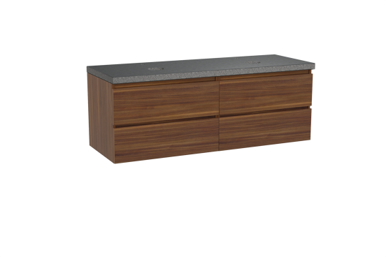 Balmani Lucida hängendes Möbelstück Set: 150 x 55 cm, Amerikanischer Nussbaum, mit Rock Doppel Waschtischplatte, Schwarzes Granit