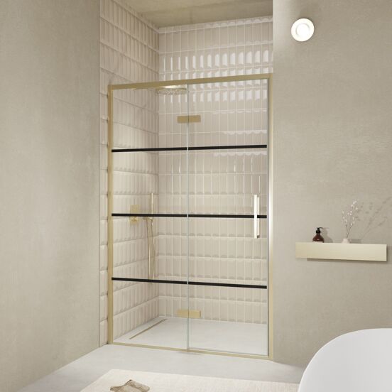 Balmani Senses Design douche draaideur links 140 cm x 210 cm Lined glas, Brushed Champagne Gold profielen, met coating