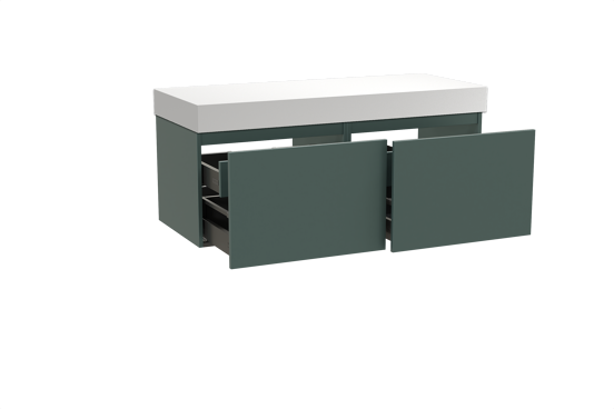 Balmani Sfera meuble salle de bains suspendu 135 x 55 cm forest avec Dominus tablette simple ou double en solid surface blanc mat