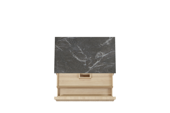 Balmani Forma zwevend badkamermeubel 90 x 55 cm natuur eik met Stretto enkel tablet in marmer pietra grey, Verticale asymmetrische ronde ribbel