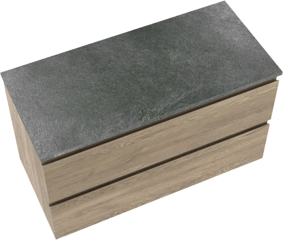 Linie Lado hängendes Möbelstück Set: 100 x 46 cm, Graue Eiche, mit Lado Einzel- oder Doppel Waschtischplatte, Melamin Schiefergrau